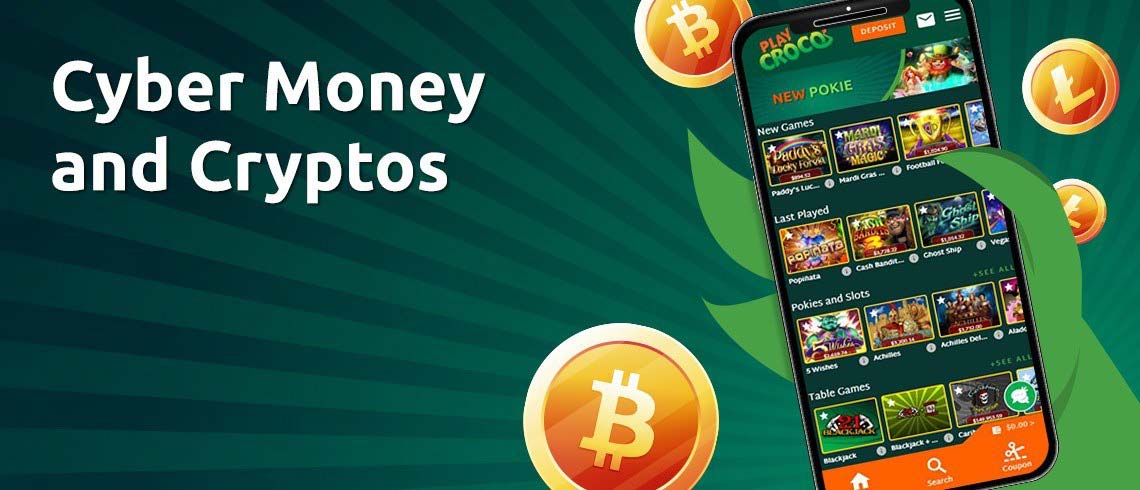 crypto and cyber money at play croco, crocodile holding a mobile device