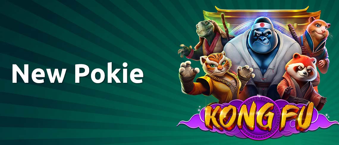 Hero Kong and his band of fighters in New Kong Fu Pokie