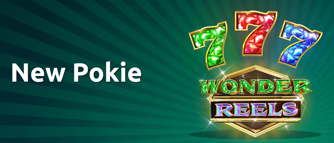 Promo banner for 'Wonder Reels,' showcasing vibrant, jeweled triple sevens on a luminous green gradient.